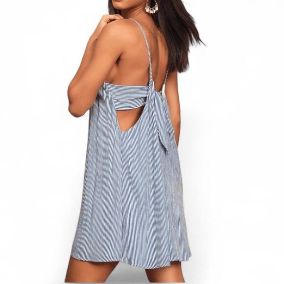 If by Sea Adrift Blue Striped Tie-Back Mini Swing Dress NEW coastal beachy - Picture 1 of 10